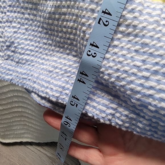 Seersucker House Dress Pastel Striped Lounge Caftan PM Petite Medium National - Picture 5 of 5